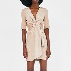 Zara basics beige suede wrap dress